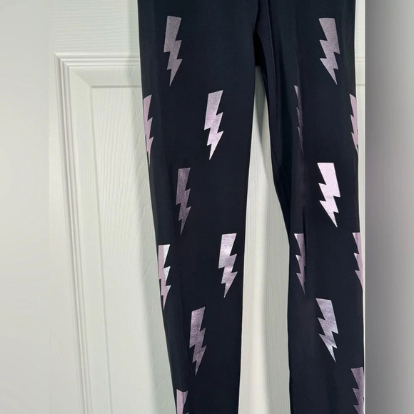 Coverleg Metallic Lighting Bolt Athleisure Leggings Made in Italy Size XSmall - Picture 3 of 6